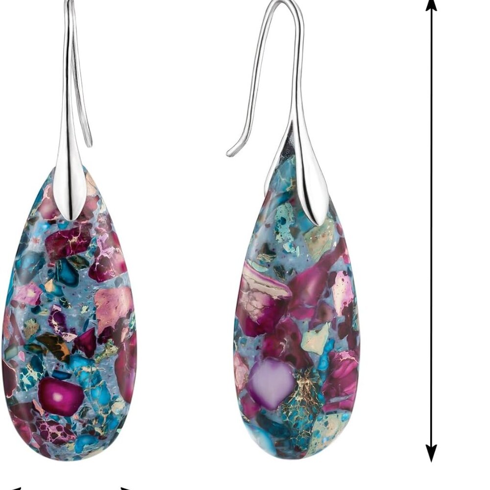 Stone Fishhook Dangle Drop Earrings Statement Ear… - image 5